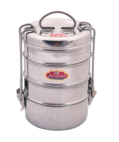 aristo stainless steel lunch box|Aristo Stainless Steel Tiffin 7x4 Stainless Steel Lunch Box (Silver).